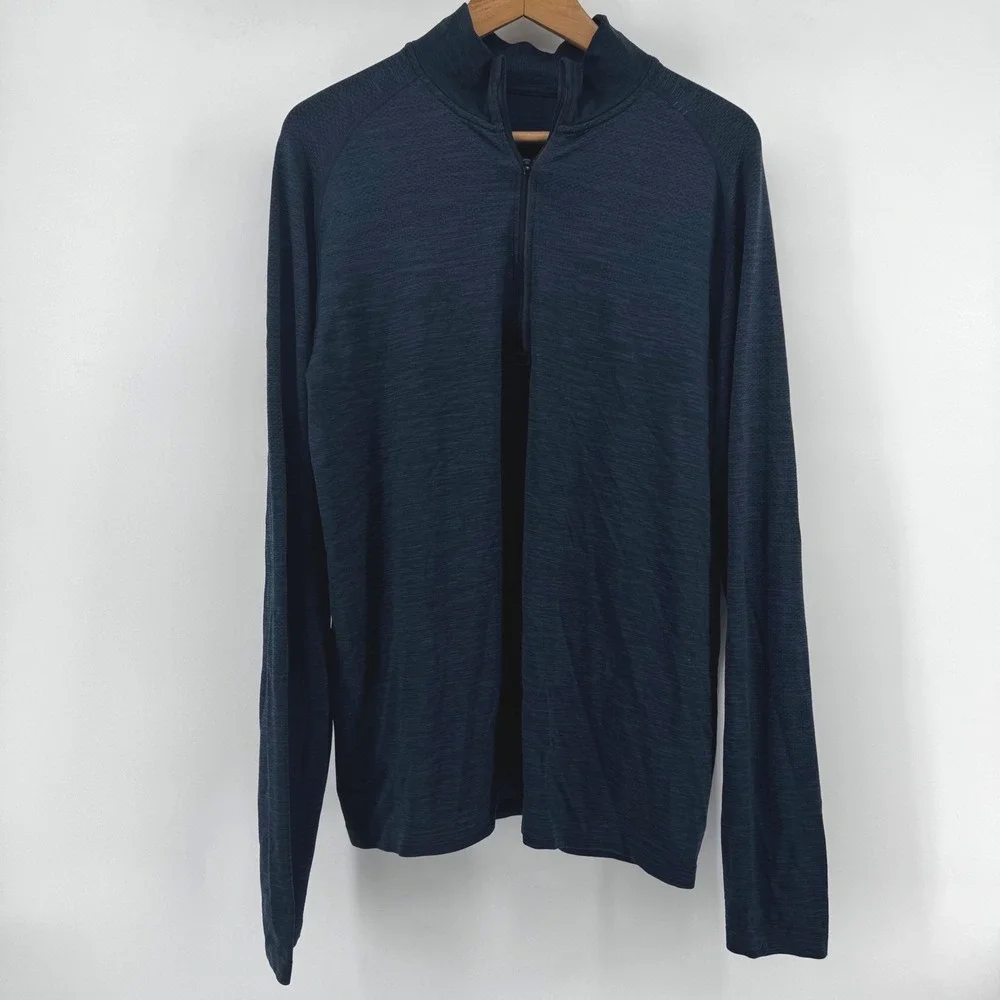 Lululemon Mens XL Metal Vent Tech 1/2 Zip Pullover Mens Navy Blue‎ Space Dye